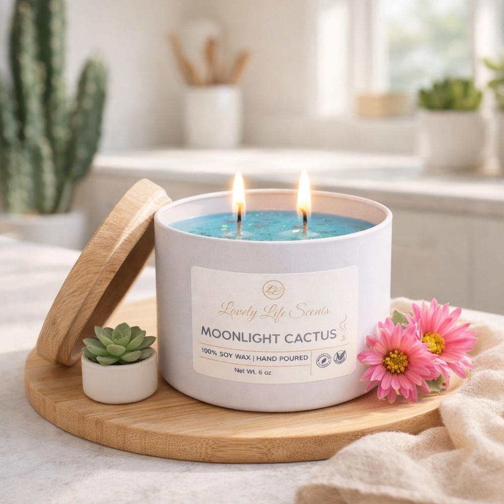 Moonlight Cactus 6 oz Double Wick Premium Soy Wax Candle - Lovely Life Scents